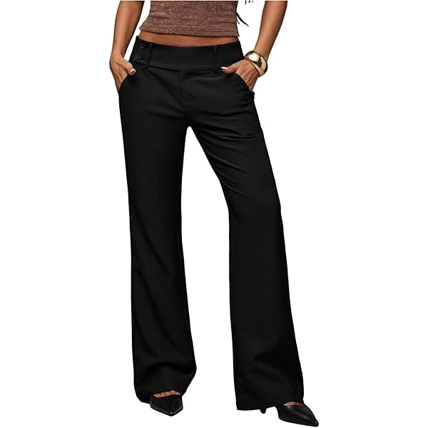 GORGLITTER Women's Dress Pants Low Rise Wide Leg Trousers Business Casual  Work Dressy Low Waisted Straight Slacks Pants Black X-Small at Amazon  Women's Clothing store