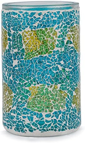 Fantado 6" Yellow and Turquoise Mosaic Shattered Glass Votive Tea Light Candle Holder by PaperLanternStore