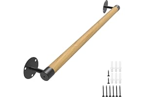 KWDOBUUS 2FT Round Wooden Handrail for Indoor Staircase Handrail,Wall Mount Support Stair Railings, Non-Slip Safety Corridor,Lofts,Patio,Guardrail Wood Hand Railings for Elderly,Children,Disable People