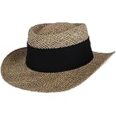 CTM Unisex Straw Gambler Hat with Hatband