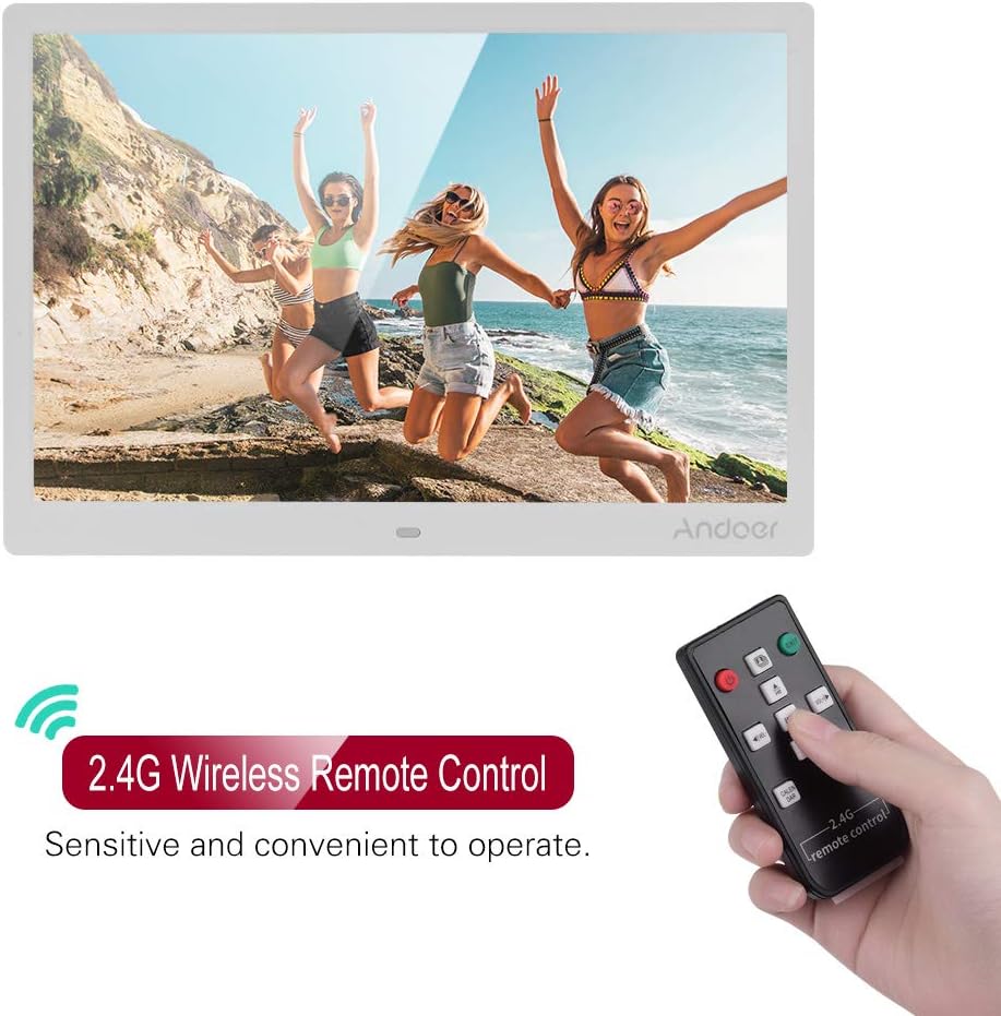 Andoer Digital Photo Frame 15.4 Inch 1280 * 800 Resolution LED Screen Photo Album 1080P HD Video Playing with 2.4G Wireless Remote Control Music Movie Clock Calendar Functions Gift for Family Friends - Image 4