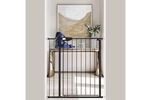 WAOWAO Triple Lock Baby Gate Extra Wide 81.49-86.22" Pressure Mounted Walk Through Swing Auto Close Safety Black Metal Dog Pet Puppy Cat for Stairs,Doorways,Kitchen