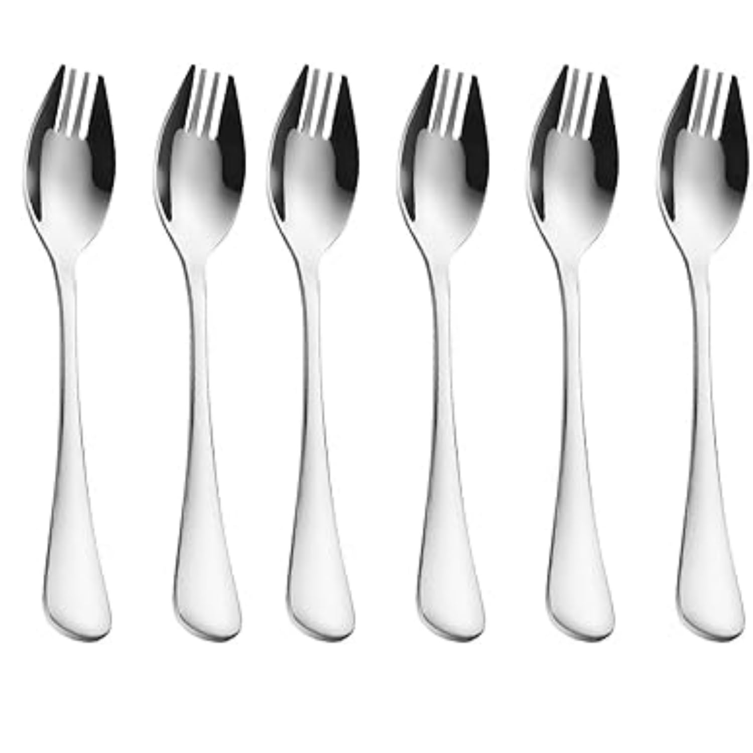 Juliyeh Stainless Steel Spork 6-Pack - Long Handle, Heavy Duty Metal Spoon & Fork for Home, Outdoor, Camping, Travel - Dishwasher Safe, Long-Lasting,Silver.