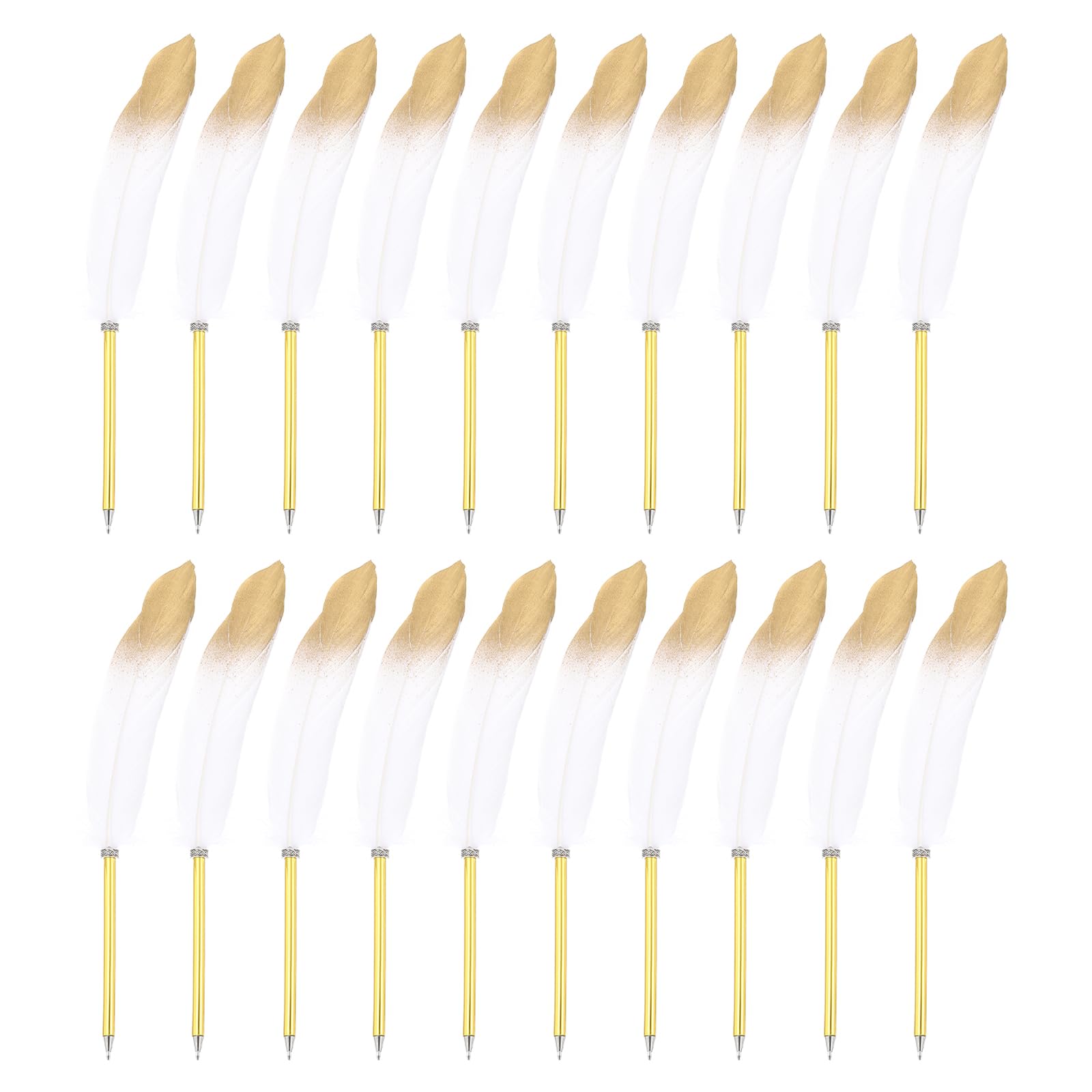 PATIKIL 20 Pcs Feather Ballpoint Pens Bulk 0.5mm Ink Vintage Plated Rod Quill Writing Pens for Office, Wedding Guest Signature, White