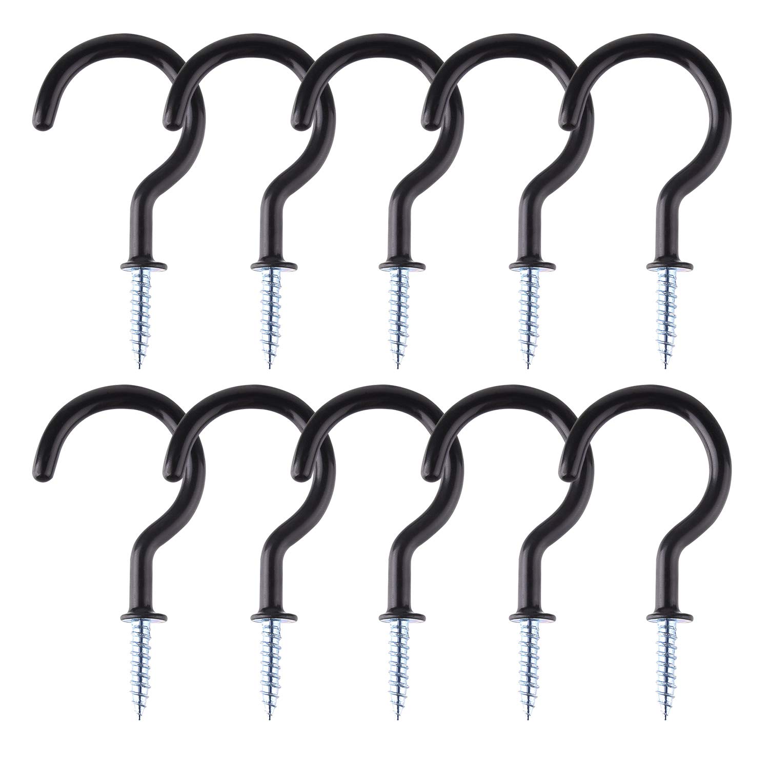 TUPARKA 10 Pcs 2 inch Ceiling Hooks Heavy Duty Screw Cup Hook for Bathroom Kitchen Wall Ceiling Hanging,Black