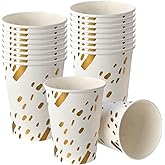 Silver Spoons Elegant White Paper Cups with Gold Design - 9 oz. (18 Pcs.) - Disposable and Stylish Cups - Perfect for Parties, Weddings, and Birthdays