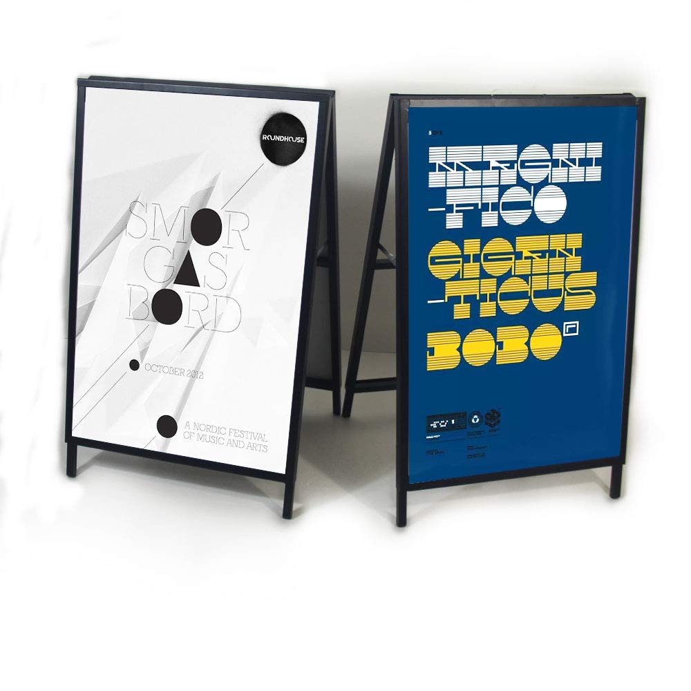 YDisplay Heavy Duty A Frame Folding Sidewalk Sign for Poster Board 24x 36 inches Double-Sided,Including 2 Anti-Glare Covers & Corrugated Boards for Indoor Outdoor,Black