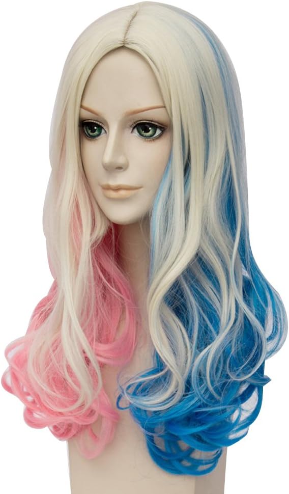 Women's Fashion Pink Blue Weave Cosplay Wigs Gradual Color (Pink Blue 2)