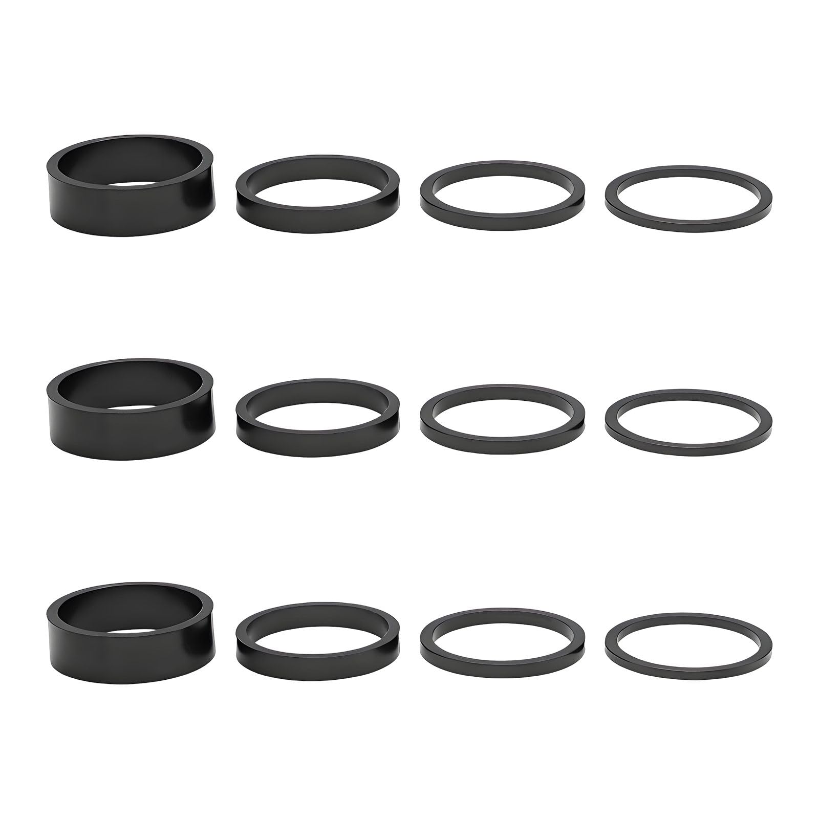 Makoto Nobu 12 Pcs Headset Spacers for Bikes - 28.8 mm Diameter Aluminium Alloy Bike Stem Spacers Set, 2mm, 3mm, 5mm, 10mm, Black, for MTB, BMX, Road, and Mountain Bike Handlebars