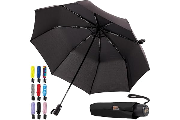 GORILLA GRIP Windproof Compact Stick Umbrella for Rain, One-Click Automatic Open and Close, Strong Reinforced Fiberglass Ribs