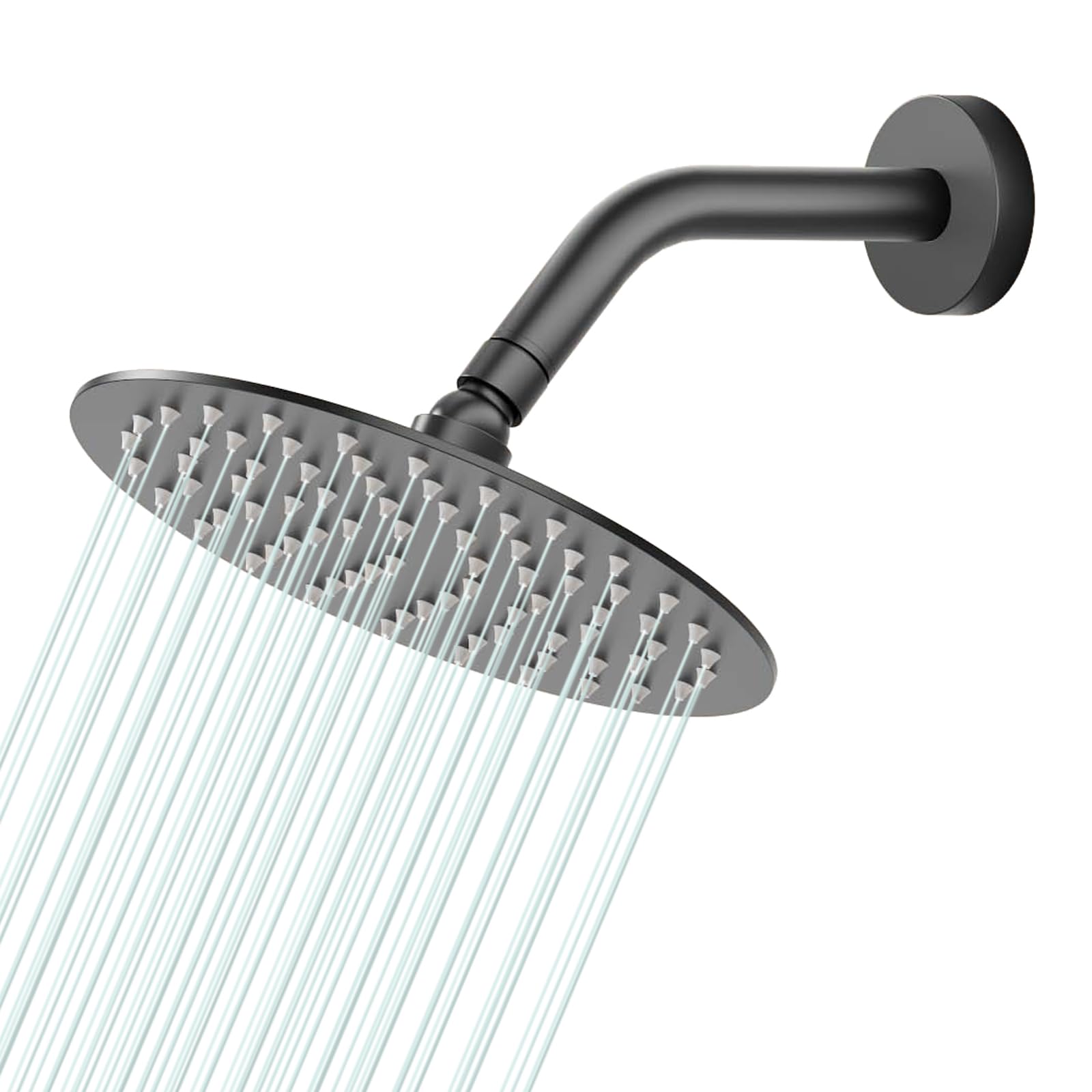 Photo 1 of 6 Inch Round Rain Shower head, High Flow Stainless Steel Rainfall Shower Head, High Pressure Design (Matte Black)