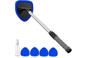desin Windshield Cleaning Tool, Car Window Cleaner Windshield Cleaner with 4 Reusable and Washable Microfiber Pads and Extendable Handle Auto Inside Glass Wiper Kit