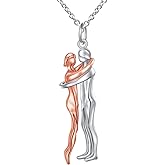 FLYOW Hug Couple Necklace for Women S925 Sterling Silver Hugging Necklace Anniversary Jewelry for Him and Her,Lover Valentines day gift