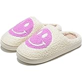 Retro Fuzzy Face Slippers for Women Men, Retro Soft Fluffy Warm Home Non-Slip Couple Style Casual Smile Face Slippers Indoor Outdoor Anti-Skid Warm Cozy Foam Slide Fuzzy Slides with Soft Memory Foam Shoes