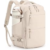 mibasies 30L Airline Approved Travel Carry On Backpack, fit 15.6" Laptop | Multi pockets &amp; padded laptop sleeve, side bottle pocket, TSA-friendly, fits under airline seat &amp; overhead bin, Beige