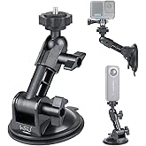 HSU Car Suction Cup Mount for GoPro/Insta 360/DJI Osmo Action Camera, Car Window Holder with 1/4-20 Ball Joint Thread, Perfect for Boats Vehicle Windshield & Window