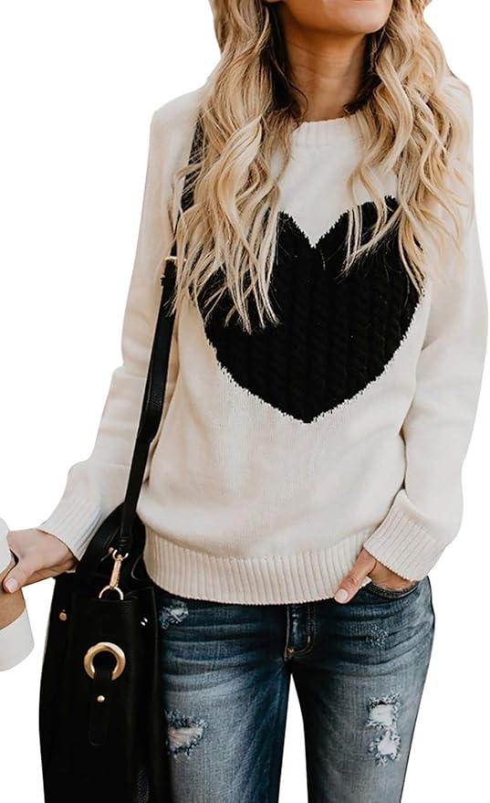 CYHOME Women's Pullover Sweaters Long Sleeve Crewneck Cute Heart Knitted Sweaters Warm at Amazon 