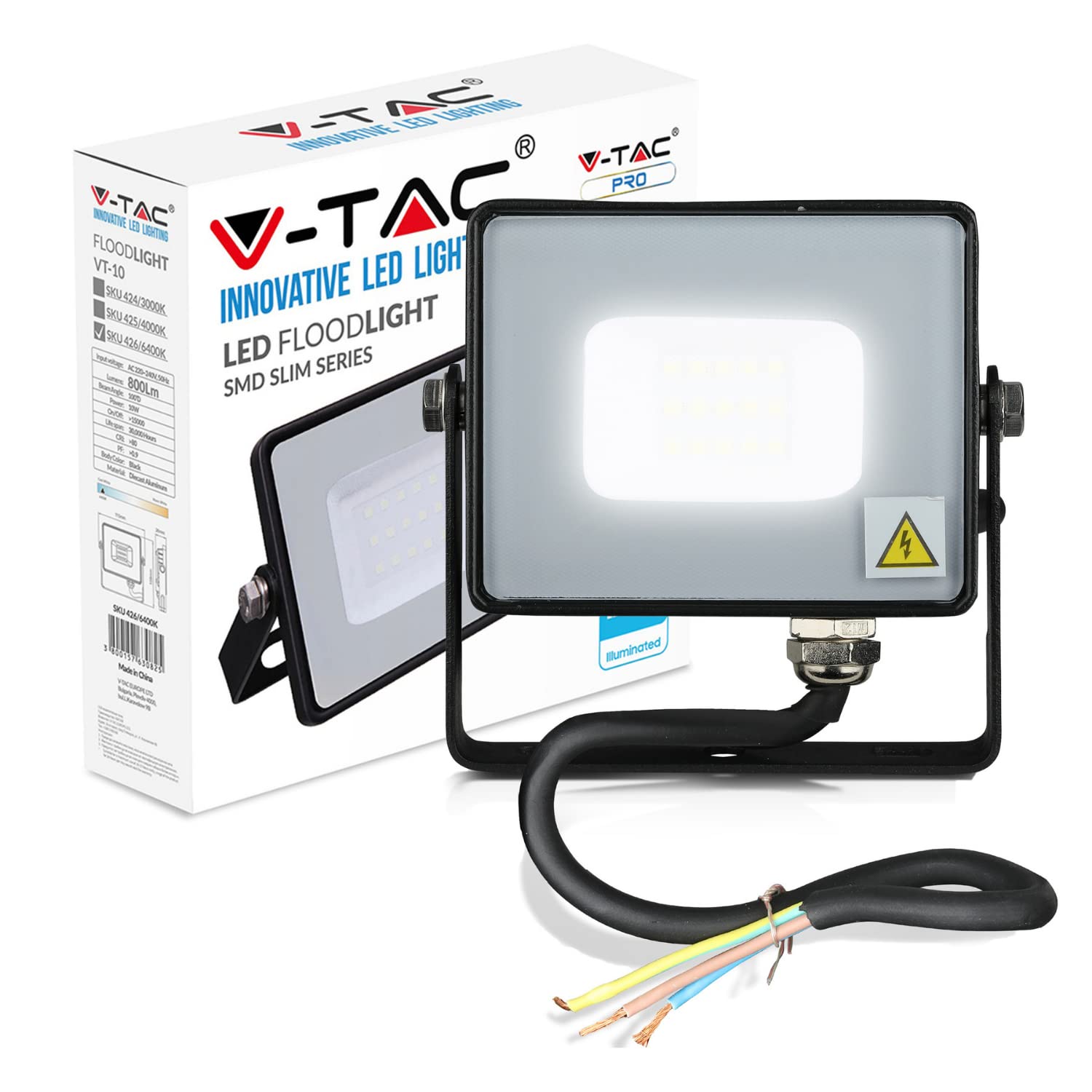 V-TAC LED Floodlight Outdoor 10W Flood Lights Outdoor | 800 Lumens LED Work Light | Waterproof IP65 | Cool White 6400K LED Flood Lights Outdoor for Garden Patio Driveway and more