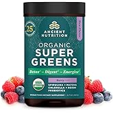 Ancient Nutrition SuperGreens Powder with Probiotics, Organic Berry Flavor Greens, Made from Real Fruits, Vegetables and Herbs, Digestive and Energy Support, 25 Servings, 6.7oz