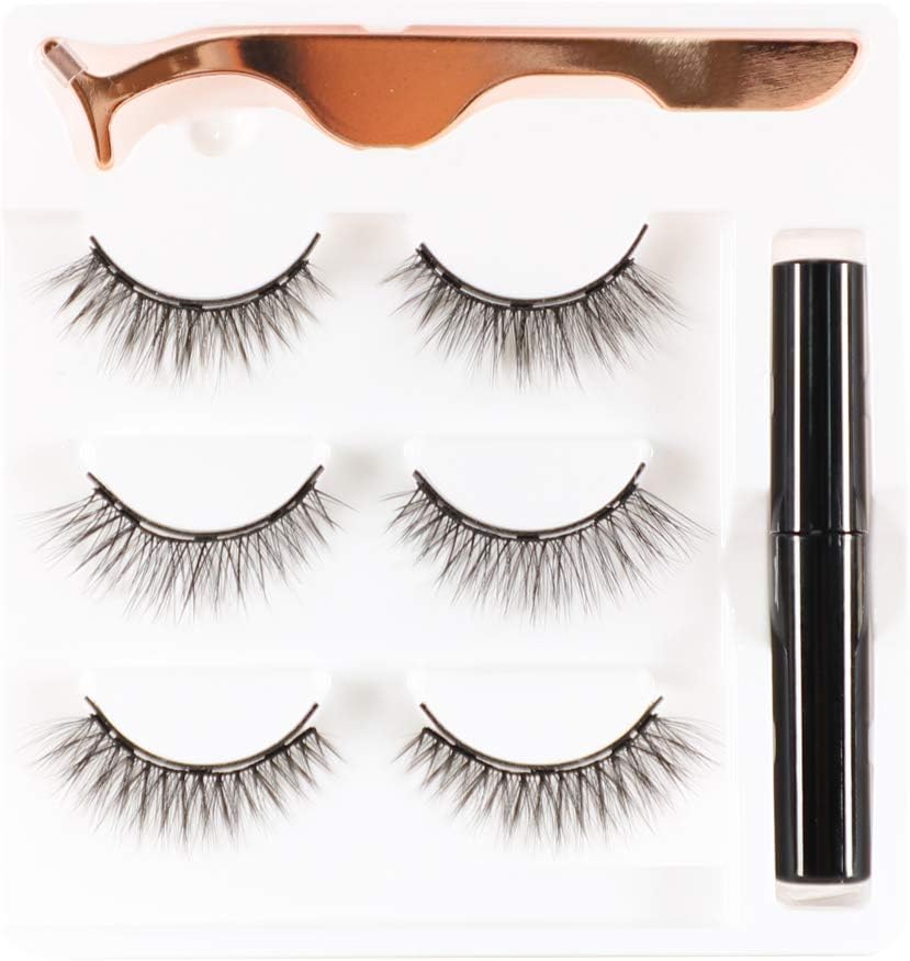 Magnetic Eyeliner and Lashes Kit Fluffy Magnetic Eyelashes and Waterproof Magnetic Liquid Eyeliner with Eyelash Tweezers No Glue