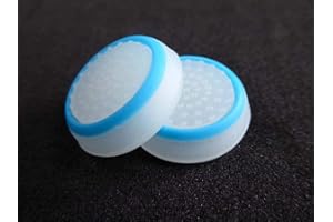 NSLIKEY 2PCS Joystick Cap Silicone Rubber Thumb Stick Grip Caps for PS5 PS4 Pro Slim PS3 Xbox 360 Xbox One Xbox One X Elite Controller (White-Blue)