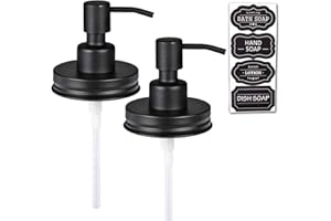 Amolliar Mason Jar Liquid Soap Dispenser Lid, Rust Proof Stainless Steel Replacement, Farmhouse Decor for Kitchen, Bathroom, Bath, Liquid Soap Pump for Hand Soap, Dish Soap, Lotion Soap, Black 2 Pack