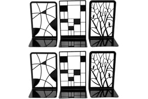 RONGJI JEWELRY Book Ends, Bookends, Book Ends for Shelves, 3Pair Non Skid Metal Bookend for Heavy Books, Book Divider Decorative Holder, Abstract Art Design Book Stopper Supports for Office, Home