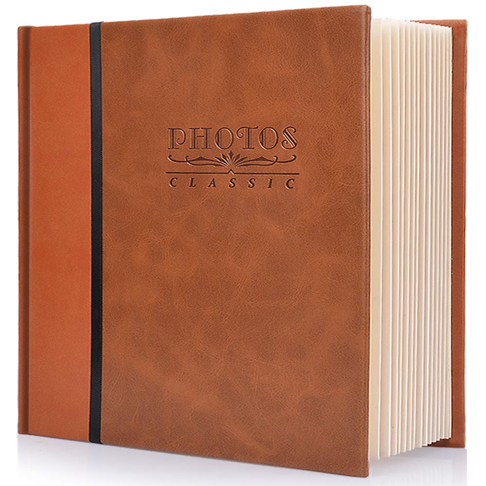 Safedealshop Leather Photo Album, Holds 3X5 to 8X10 Photos, 30 Pages, Brown, 11 x 9.5 Inches
