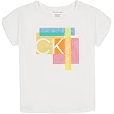 Calvin Klein Girls Short Sleeve Logo T-Shirt, Comfortable Fit Cotton Tee with Tagless Interior