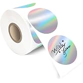400Pcs/Roll - 2 Inch Holographic Silver Thermal Labels, Waterproof &amp; Oil-Resistant Round Stickers, Circle Printer Labels for Business Logo, Pricing, Address, Thanks/Blessing Label