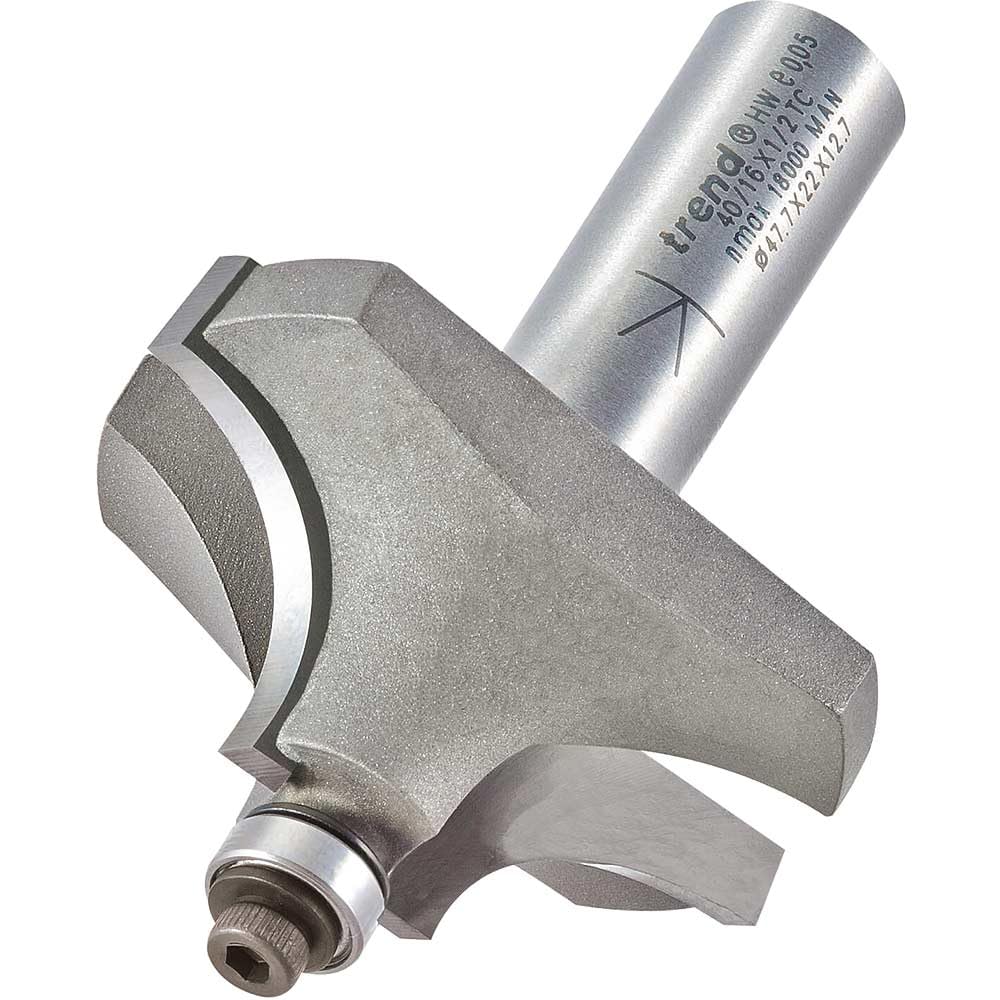 Trend Professional Bearing Guided Ovolo Router Cutter, 15.9mm Radius with Large Step, 1/2 Inch Shank, 48mm Cut Dia & 22mm Cut Length, Three Bearings, TCT, 40/16X1/2TC