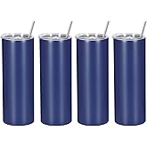 Wzaytia 4 Pack 20 Oz Straight Skinny Tumblers,Individually Gift Boxed Stainless Steel Slim Skinny Tumbler Set Bulk, 20 Oz Insulated Slim Thin Travel Tumbler Cup for Diy, Navy