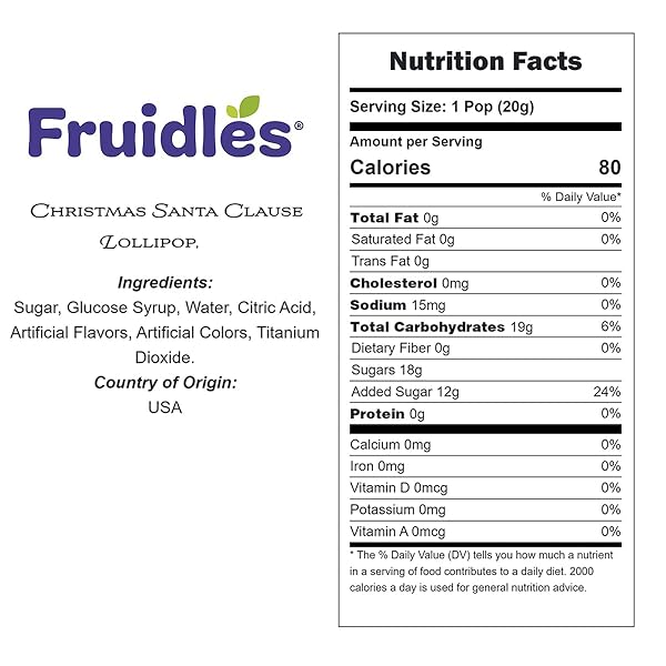 FRUIDLES CHRISTMAS SANTA CLAUSE LOLLIPOP, MIXED FRUIT FLAVOR, MADE IN BRAZIL, INDIVIDUALLY WRAPPED, 15G POPS, APPROX. 30 POPS POUND (HALF-POUND)