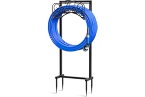 Xergur Garden Hose Holder Storage Outside - Hose Stand with 4 Spikes, Heavy Duty Rust-Resistant Metal Water Hose Holder for Outside, Black