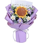 Chordobe Crochet Flower Sunflower Bouquet - Handmade Artificial Flower for Festival Wedding Graduation Anniversary - Knitted Sunflower Bouquet for Women (Purple)