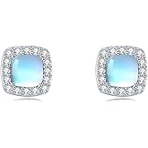 VONALA Square Moonstone Earrings for Women Sterling Silver Square Stud Earrings for Women