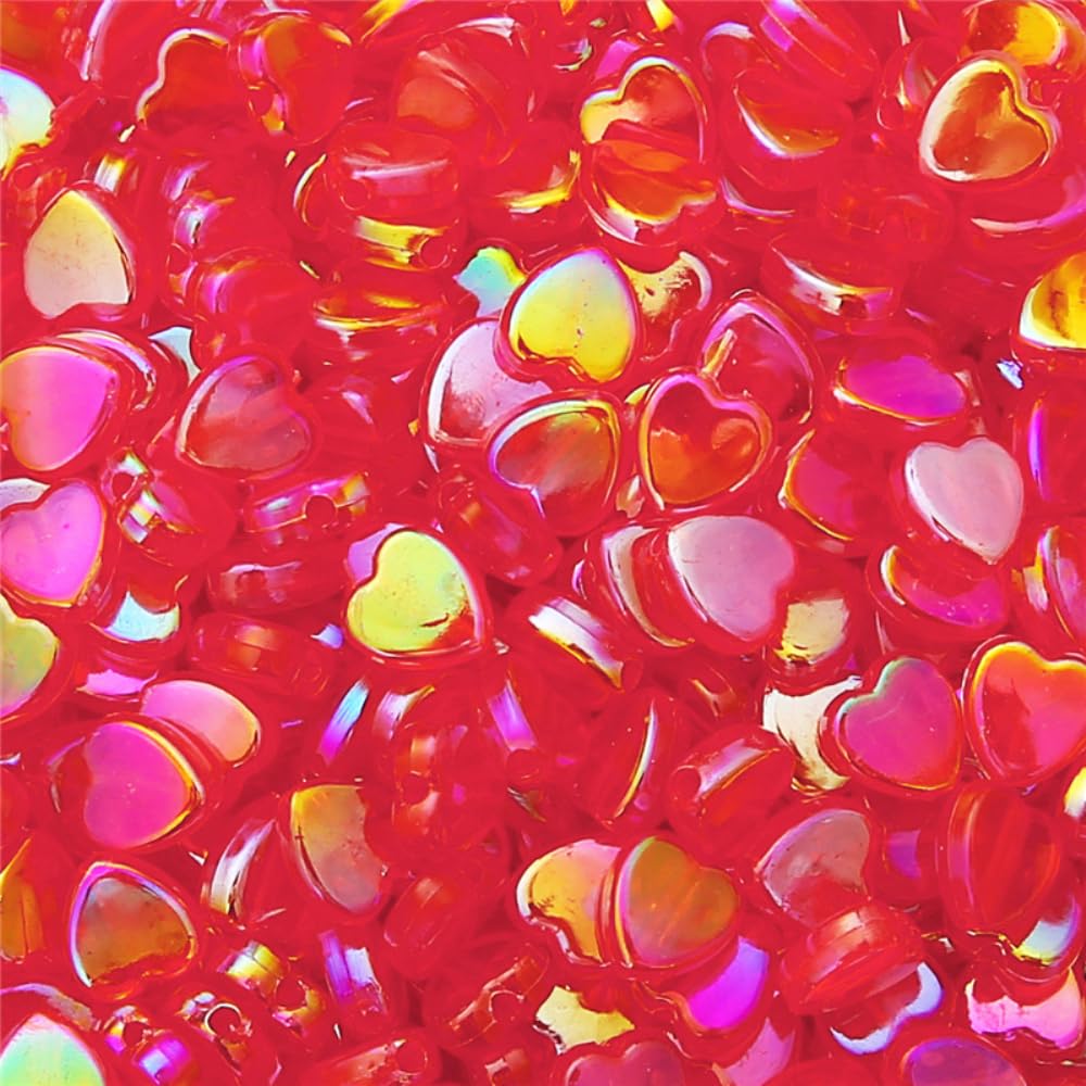 Anevous Pack of 95 Heart Beads and Star Beads, Loose Acrylic Beads, Colourful Star Beads, Heart Beads, Beads for Threading Bracelet Beads for Jewellery Making, Crafts, Necklace Jewellery, Red B