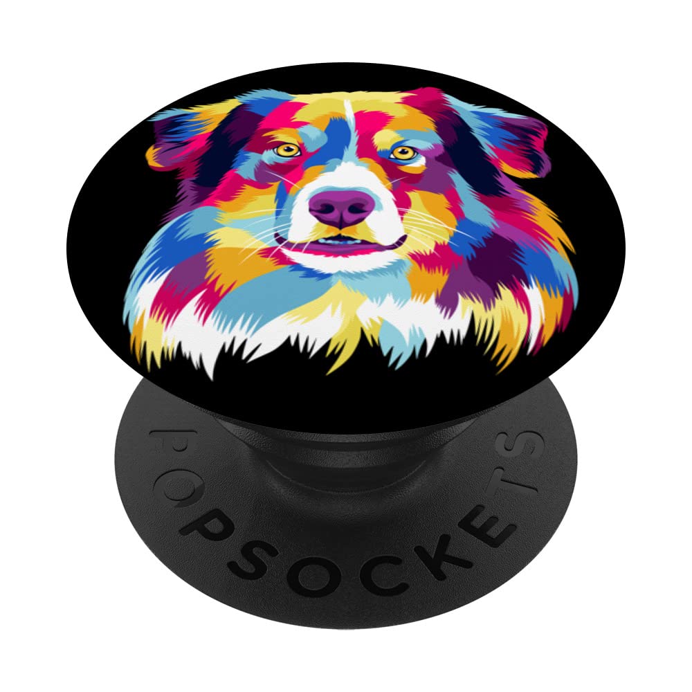 Colorful Pop Art Australian Shepherd Portrait Aussie PopSockets Swappable PopGrip