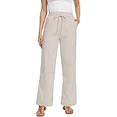 Women's High Rise Linen Blend Pants Summer Casual Trousers with Pockets