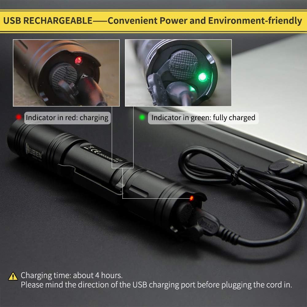 WUBEN 1200 Lumens LED Flashlight USB Rechargeable (18650 Battery Included) IP68 Waterproof Ultra Bright Tactical Flash light Torch 5 Lighting Modes for Outdoor Camping Hiking Cycling - - 