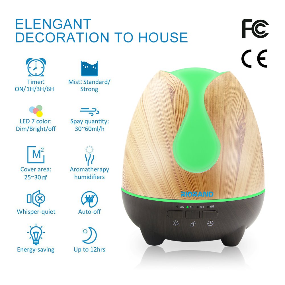 Aroma Essential Oil Diffuser,The Exclusive 500ml Aroma Diffuser with Soundproof Shield in Amazon,Novel style，Whisper-Quiet with 7 Color LED Light Waterless Auto Shut Off(black+yellow)