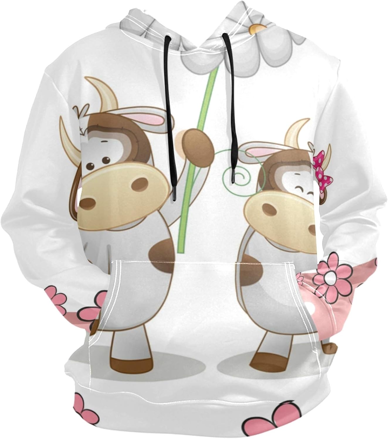 YUEND Greeting Cows A Frame Graphic Print Casual Hoodie with Pocket