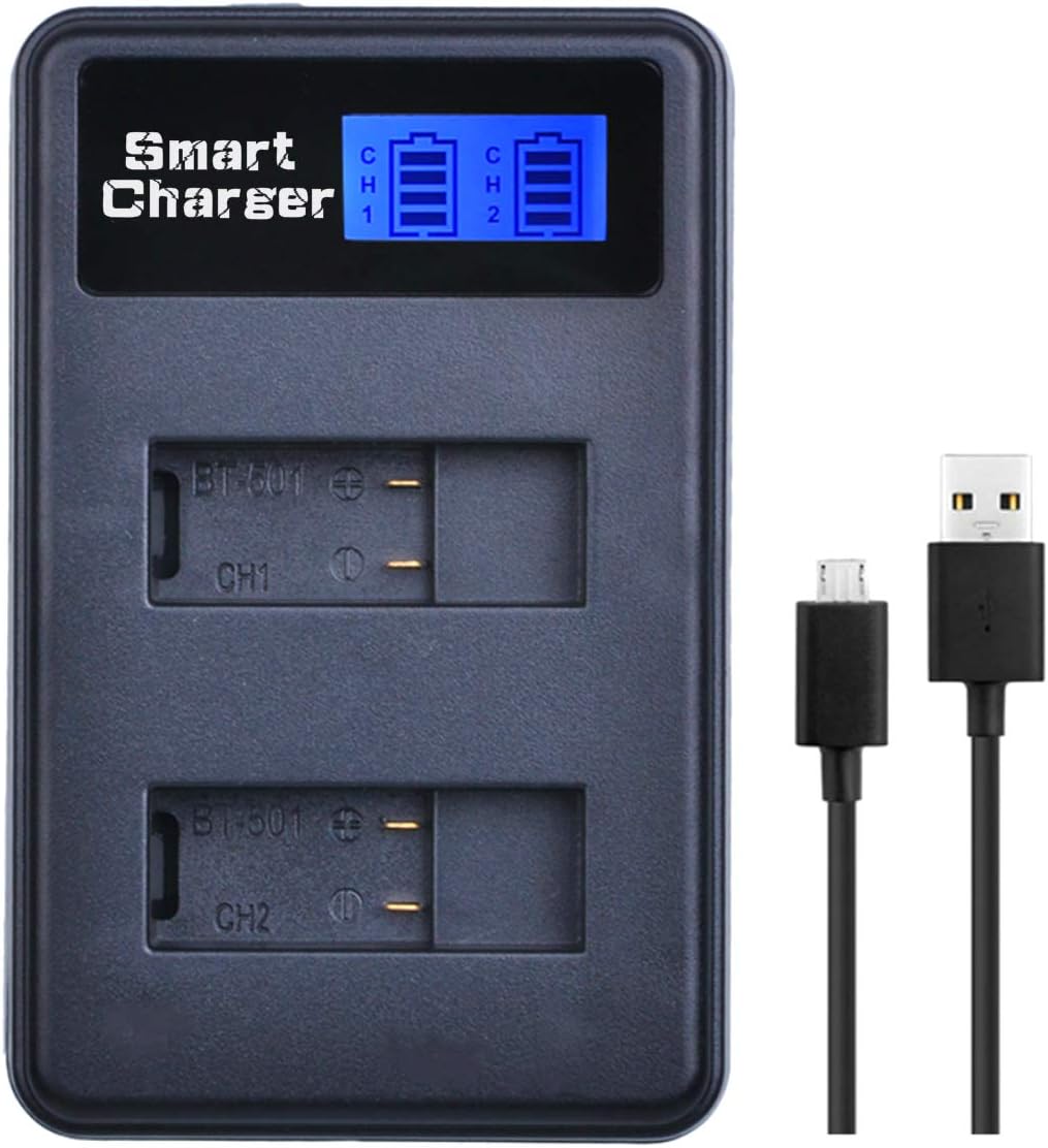 GoPro Hero 5/6/7/2018 Replacement Dual LCD USB Charger for GoPro Hero 5 Black, AHDBT-501, Hero(2018),Hero 6,Hero 7 Black(only Charger)