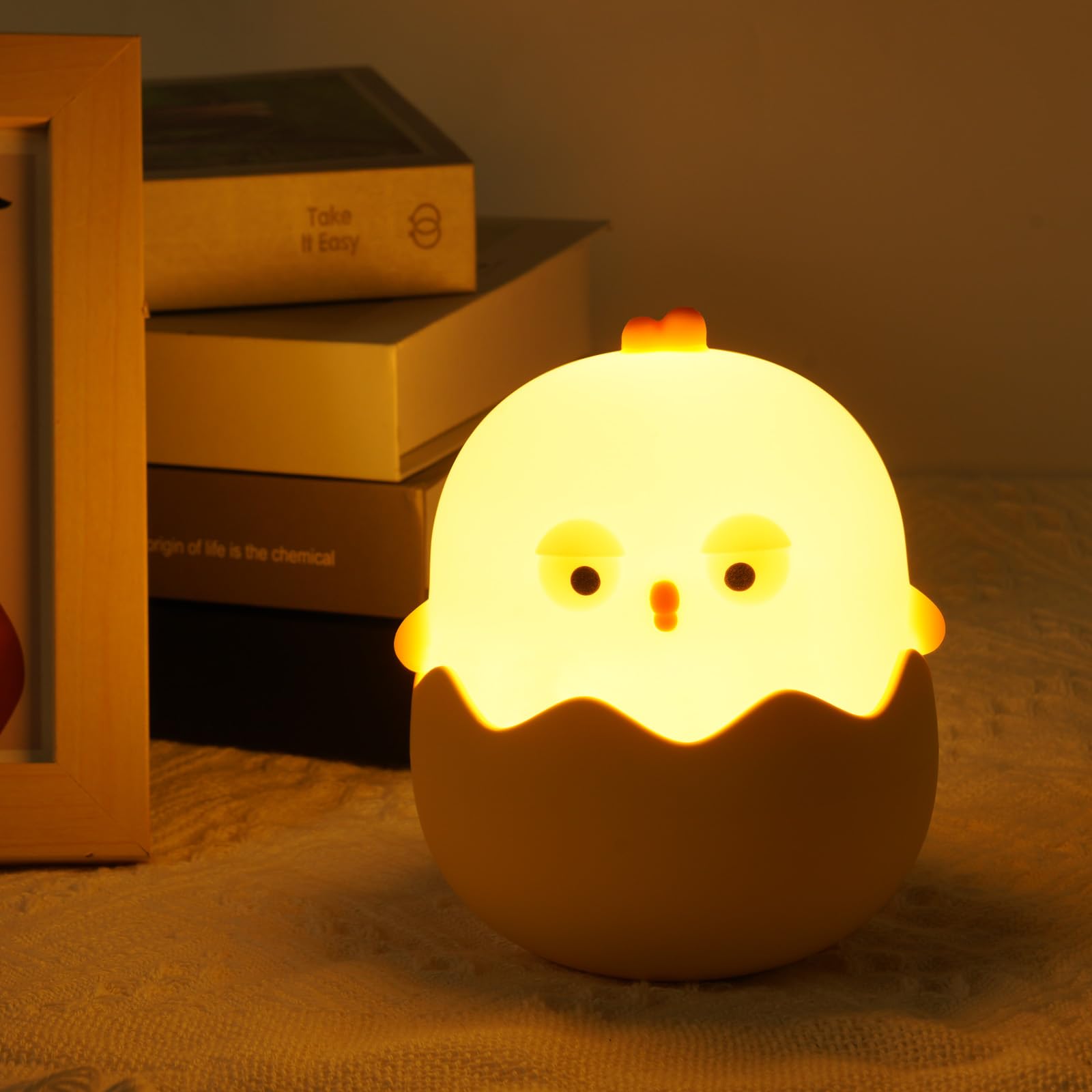 URAQT Eggshell Night Light, Portable LED Baby Night Light Kids Table Lamp, Silicone Sleep Lights USB Rechargeable Night Dimmable Touch Control for Children Kids Baby Boy Gifts Cute Room Bedroom Decor