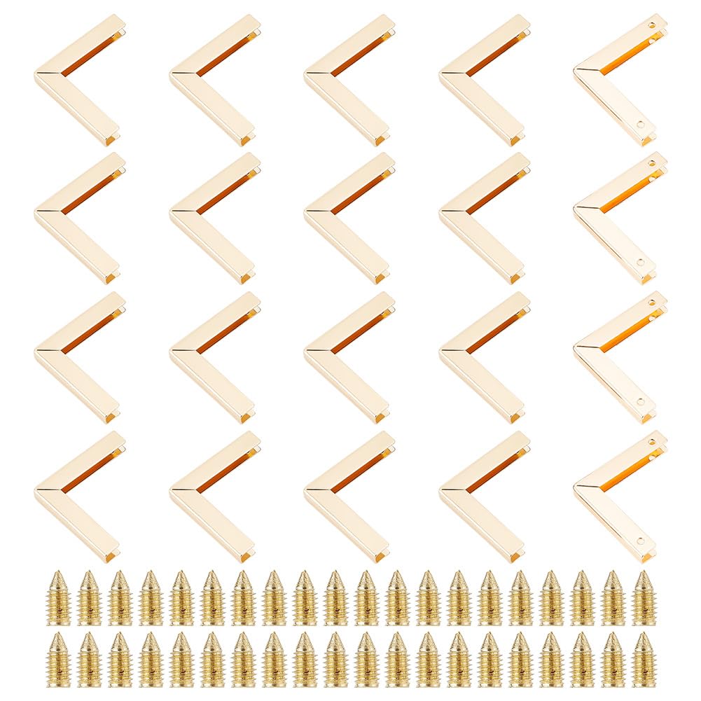 GOMAKERER 20 Sets Metal Purse Corner, L-Shaped Gold Purse Corner Protectors for Bag Edges Purse Bottom Corner Protectors for Purse Making and Decor