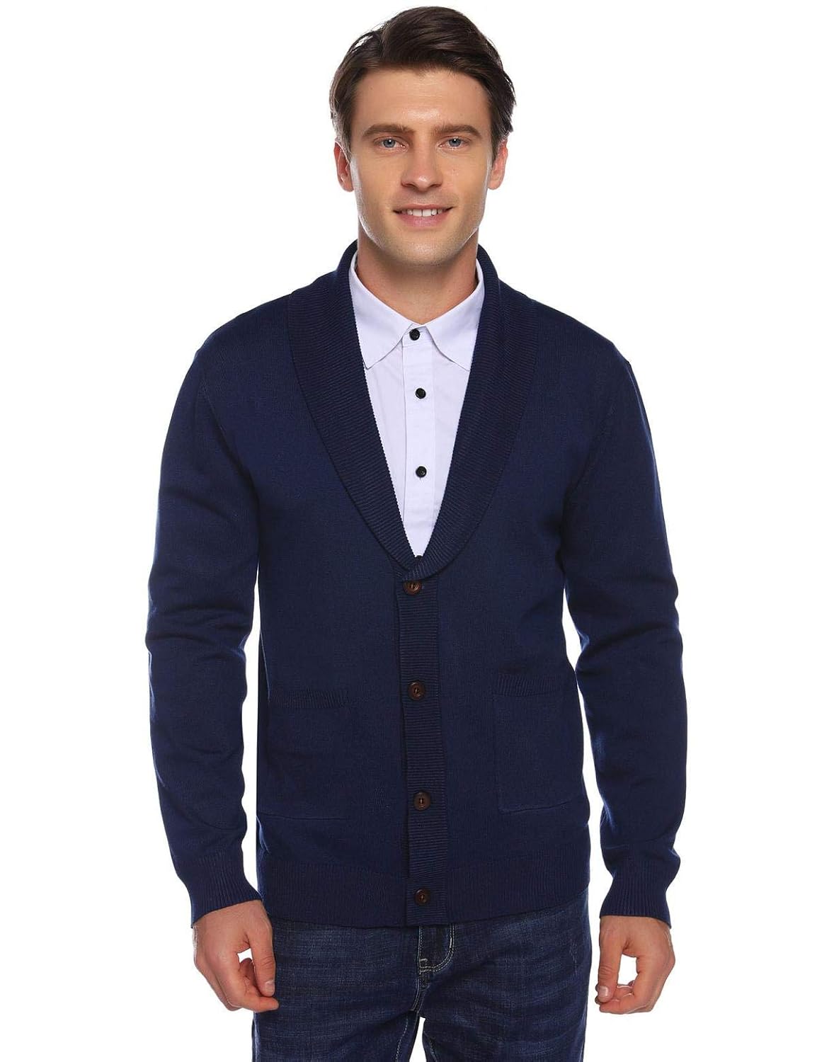 Abollria Mens Cardigans Casual Knitted Classic Button Shawl Collar