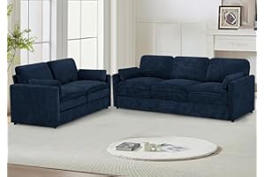 Lesofair 2 Pieces Chenille Sofa Set with Soft Pillows, Comfy 3-Seat and Loveseat Couch with Thickened Cushions, Modern Upholstered Sectional Sofa with Deeper Seats for Living Room, Apartment, Blue