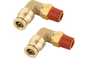 Boeray 1/4" Quick Push to Connect Fittings Brass 90 Degree Union Swivel Elbow Joint DOT Approved 1/4" Tube OD x 1/8" NPT Thread Air Brake Line Adapter Air Suspension Kit for Car Truck Trailers 2pcs