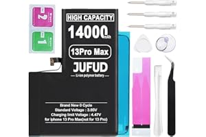 JUFUD Replacement Battery for iPhone 13 Pro Max, 14000mAh high-Capacity Zero-Cycle Lithium Polymer Battery [Say Goodbye to Frequent Charging], Model (A2641 A2643 A2644 A2645 A2484) with a Full Repair Tool.