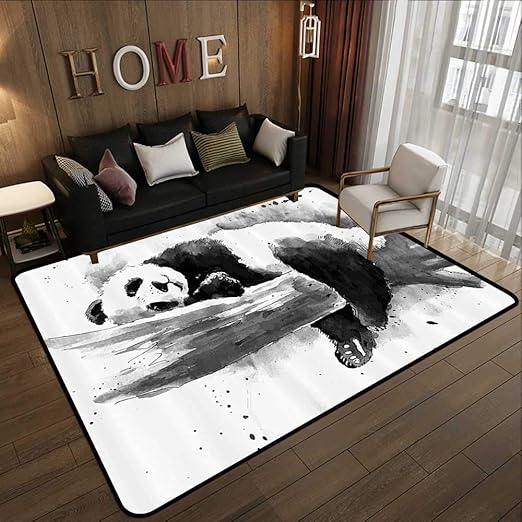 Amazon Com Outdoor Rugs For Patios Animal Decor Panda Lying On A Tree Branch Classic Asian Watercolor Painting Style Artwork Print Black White 59 X 71 Kitchen Carpet Kitchen Dining